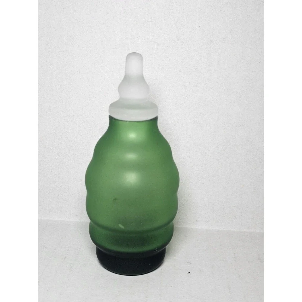 Set Of 2 Green Glass Apothecary Jars Ribbed Frosted
